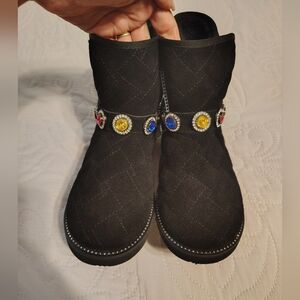 New Kurt Geiger Black Boots with Jewel Embellishments